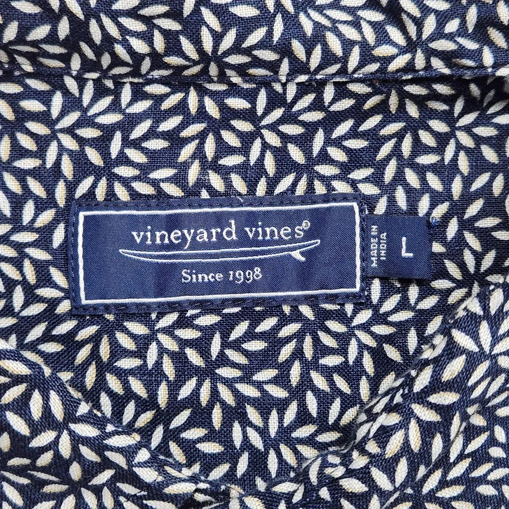 Vineyard Vines Linen Shirt Mens Large Blue Floral Short Sleeve Button Up Casual - Picture 3 of 12